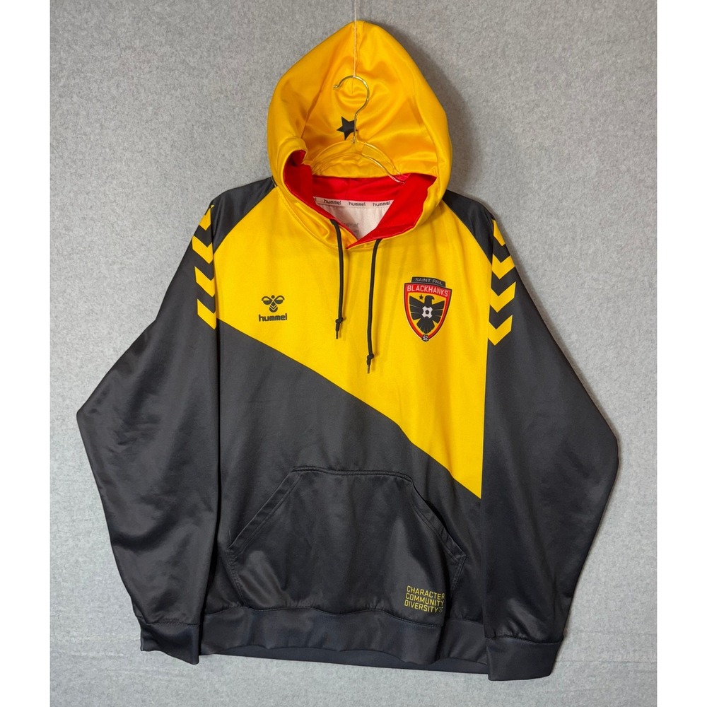 Hummel Hoodie‎ Pullover Soccer Club Blackhawk Yellow Black Mens Size XL
